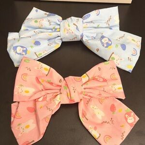 Kids Bunny Bow Hair Clips - Pink and Blue